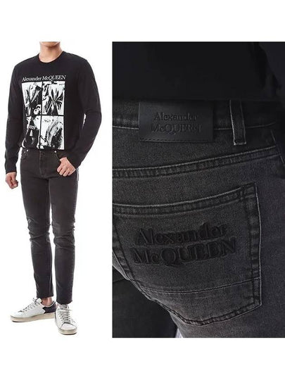 Back Pocket Embroidered Logo Stretch Slim Jeans Black - ALEXANDER MCQUEEN - BALAAN 2