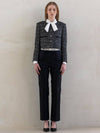 Women's French Wool Tweed Crop Jacket Black - DEFEMME - BALAAN 3