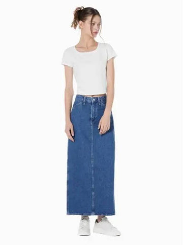 Pocket Maxi Fit Denim H Line Skirt Mid Blue - CALVIN KLEIN - BALAAN 1