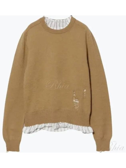 Distressed Layered Wool Knit Top Camel - MAISON MARGIELA - BALAAN 2