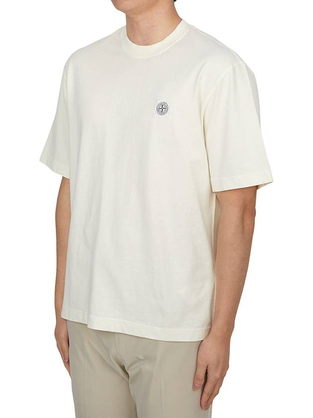 Combed Organic Cotton Jersey Short Sleeve T-Shirt Ivory - STONE ISLAND - BALAAN 3