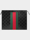 GG Supreme Web Leather Clutch Bag Black 475316 - GUCCI - BALAAN 1