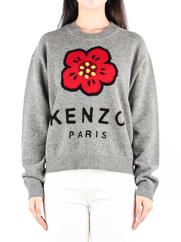 Boke Flower Merino Wool Knit Top Grey - KENZO - BALAAN 2