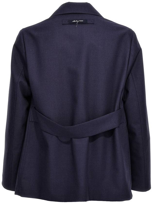 Single Breasted Wool Jacket Navy - FENDI - BALAAN 3