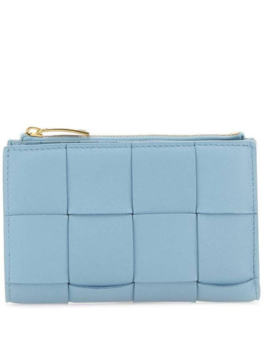 Intrecciato Flap Zipper Medium Half Wallet Light Blue - BOTTEGA VENETA - BALAAN 1