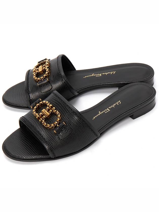 Rhodes Gancini Lizard Slippers Black - SALVATORE FERRAGAMO - BALAAN 2