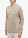 Men's Mini Heart Logo Merino Wool Knit Top Beige - AMI - BALAAN 3