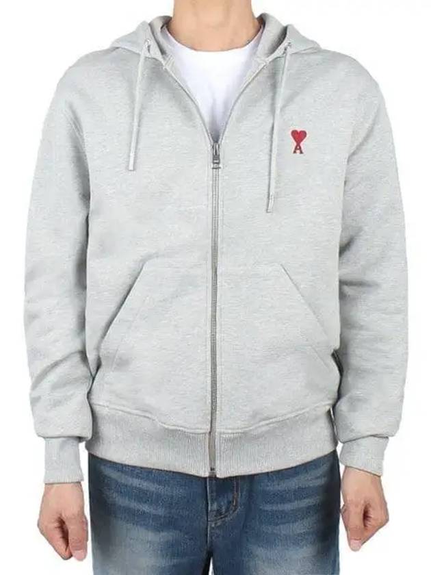 De Coeur Small Heart Zip Up Hoodie Grey - AMI - BALAAN 2