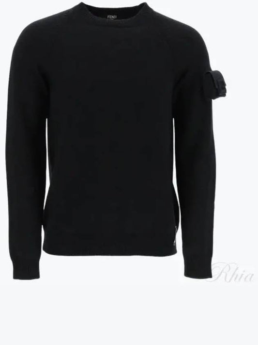 Men's Baguette Sleeve Wool Knit Top Black - FENDI - BALAAN 2