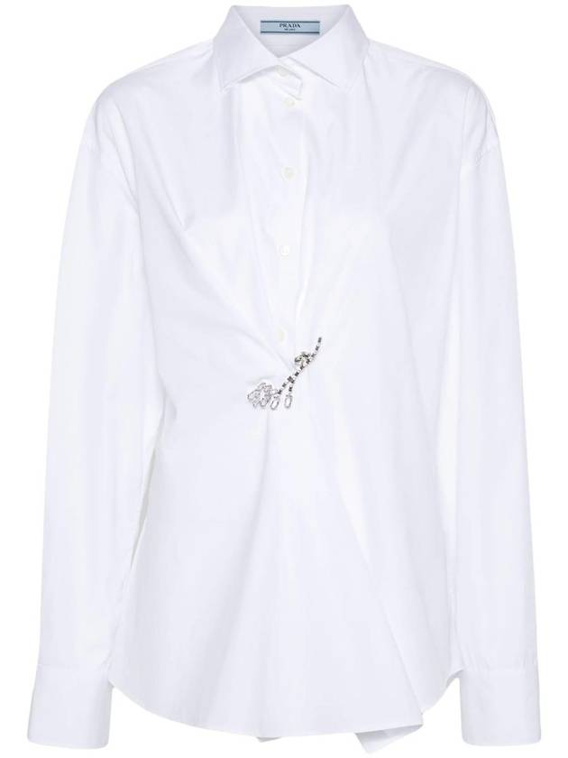 Crystal Brooch Poplin Shirt White - PRADA - BALAAN 2