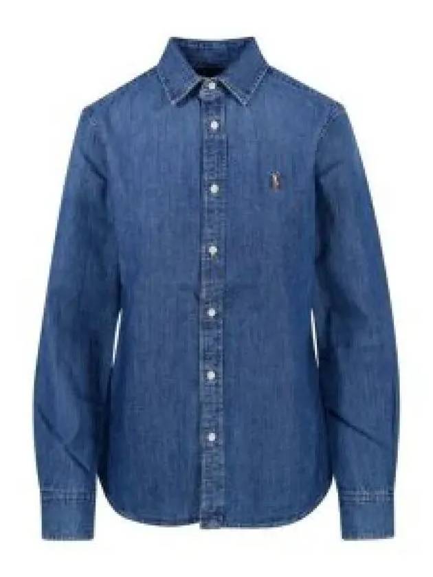 Embroidered Logo Denim Shirt Blue - POLO RALPH LAUREN - BALAAN 2