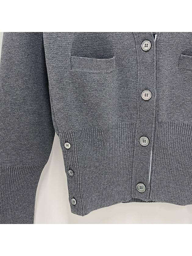 Cotton 4-Bar Milano Classic V-Neck Cardigan Medium Grey - THOM BROWNE - BALAAN 6