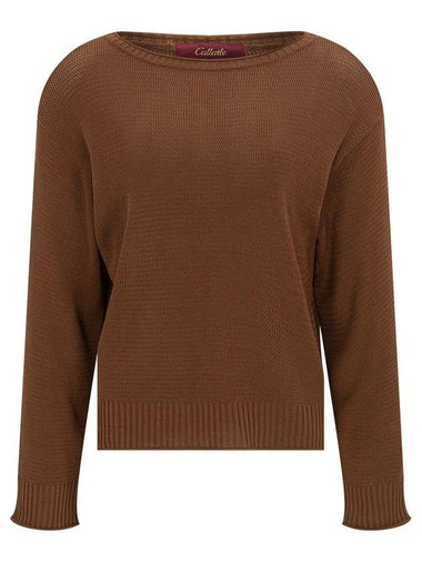 Boat Neck Long Sleeve Knit Rust Brown 4 Colors - CALLAITE - BALAAN 1