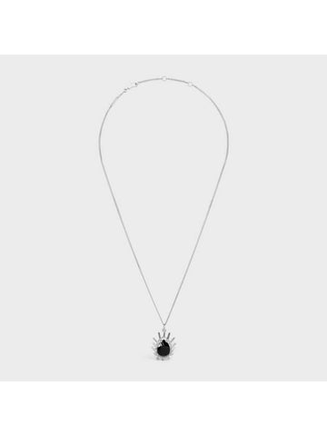 Les Pierres Black Strass Rhodium Finish Necklace Silver - CELINE - BALAAN 1