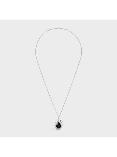 Les Pierres Black Strass Rhodium Finish Necklace Silver - CELINE - BALAAN 1