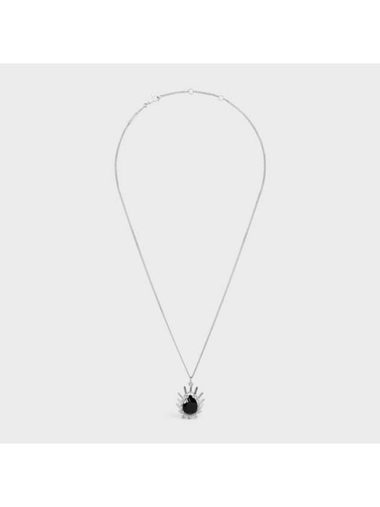 Les Pierres Black Strass Rhodium Finish Necklace Silver - CELINE - BALAAN 2