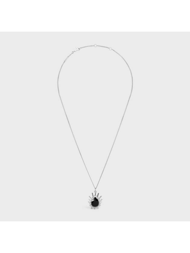 Les Pierres Black Strass Rhodium Finish Necklace Silver - CELINE - BALAAN 1