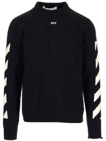 Diag Arrow Crewneck Knit Top Black - OFF WHITE - BALAAN 1