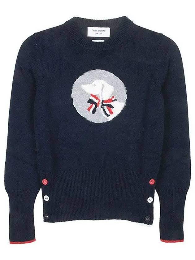 Hector Bow Virgin Wool Knit Top Navy - THOM BROWNE - BALAAN 2