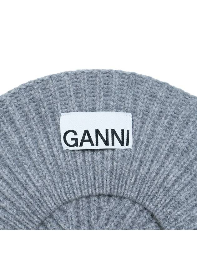 logo rib edge wool beret Paloma melange - GANNI - BALAAN.