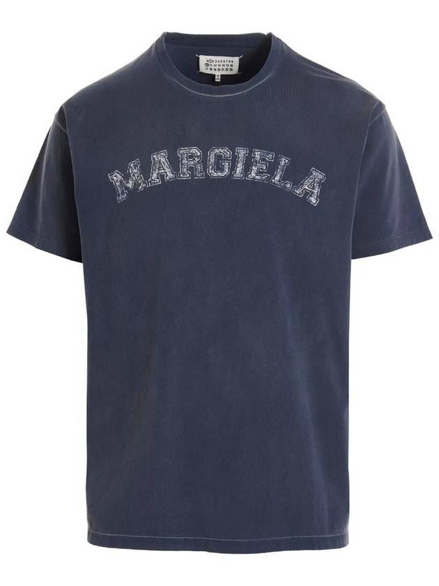 Logo Print Cotton Short Sleeve T-Shirt Blue - MAISON MARGIELA - BALAAN 2