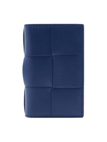 Intrecciato Cassette Leather Flap Card Holder Blue - BOTTEGA VENETA - BALAAN 1