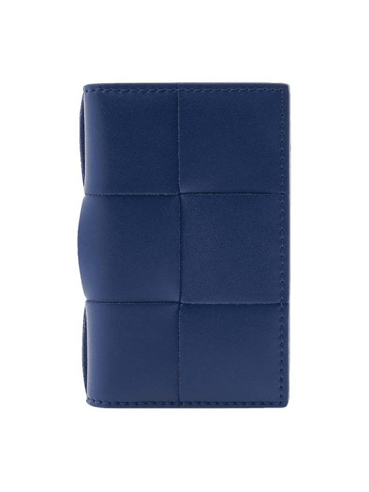 Intrecciato Cassette Leather Flap Card Holder Blue - BOTTEGA VENETA - BALAAN 1