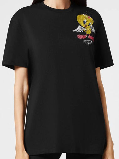 Women's Swarovski Looney Tunes Looney Tunes Short Sleeve TShirt Black AAAC WTK2312 PJY002N - PHILIPP PLEIN - BALAAN 1