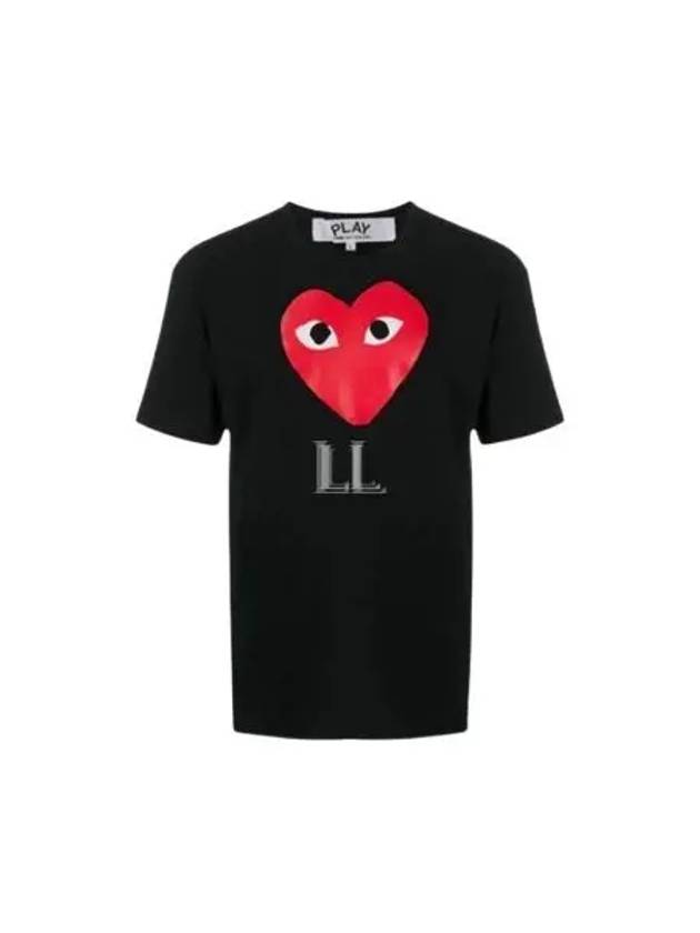 Red Big Heart Print Short Sleeve T-Shirt Black - COMME DES GARCONS - BALAAN 2