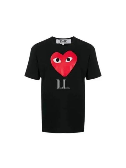 Red Big Heart Print Short Sleeve T-Shirt Black - COMME DES GARCONS - BALAAN 2