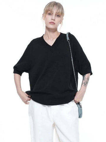 Women s RSVHK BK Reglan Slit V neck Half Knit Black - CHANCE'S NOI - BALAAN 1