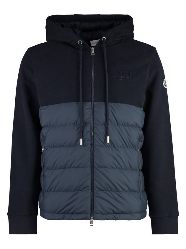 Logo Embroidered Padded Hooded Jacket Navy - MONCLER - BALAAN 1