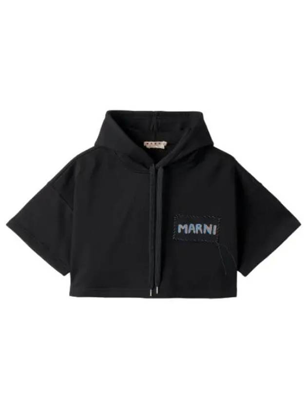 Logo Patch Drawstring Hooded Black Sweatshirt Hoodie - MARNI - BALAAN 1