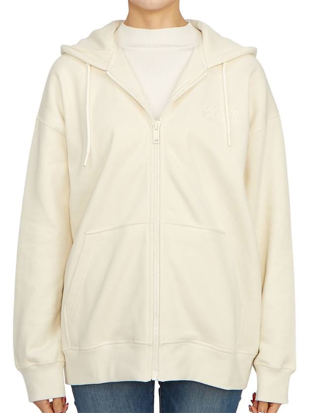 Logo Zip-Up Hoodie Cream - GANNI - BALAAN 3