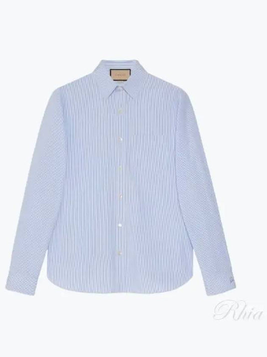 Stripe Cotton Long Sleeve Shirt Light Blue - GUCCI - BALAAN 2