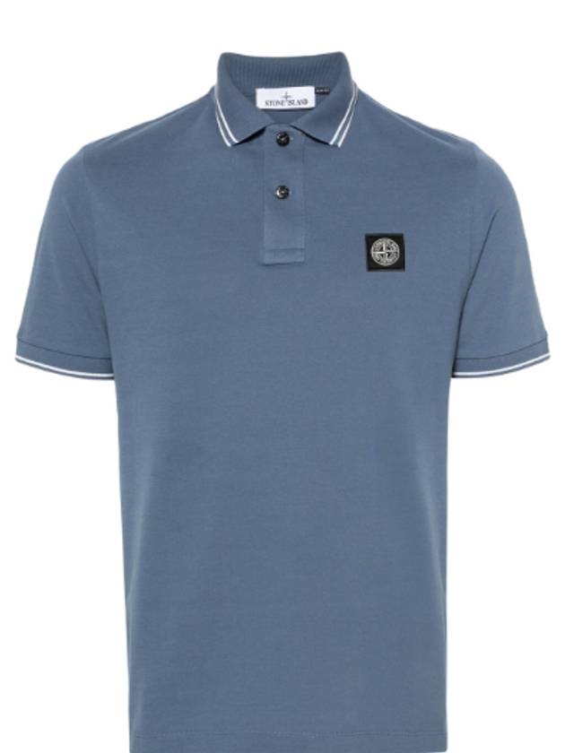 Stretch Cotton Pique Short Sleeve Polo Shirt Light Blue - STONE ISLAND - BALAAN 6