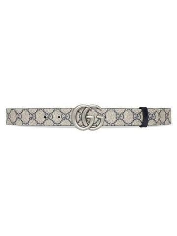 GG Marmont Silver Reversible Thin Belt Beige Blue - GUCCI - BALAAN 1