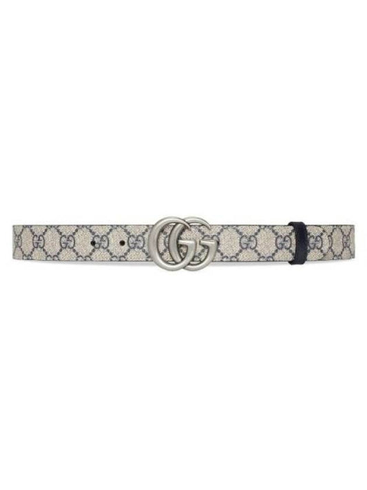 GG Marmont Silver Reversible Thin Belt Beige Blue - GUCCI - BALAAN 1