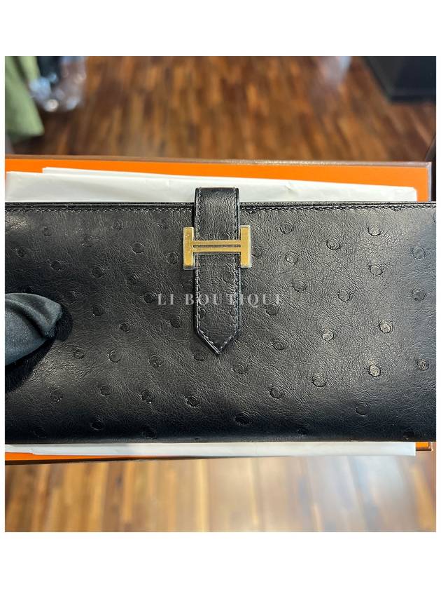 Bean Long Wallet Ostrich Black Gold H047206 - HERMES - BALAAN 7