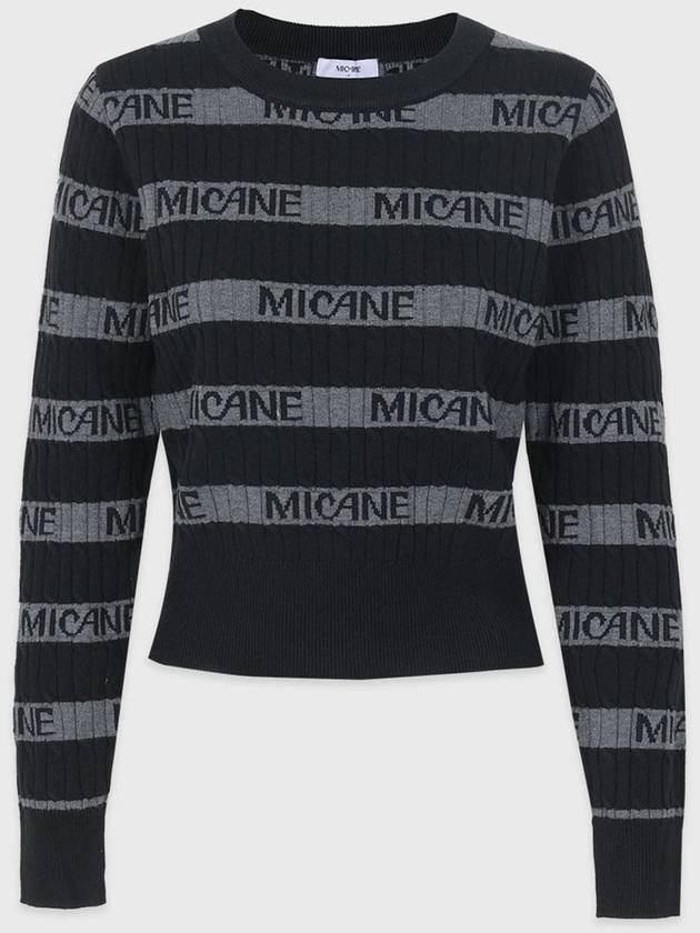 Women's Mellow Wool Striped Logo Knit Top Black - MICANE - BALAAN 8