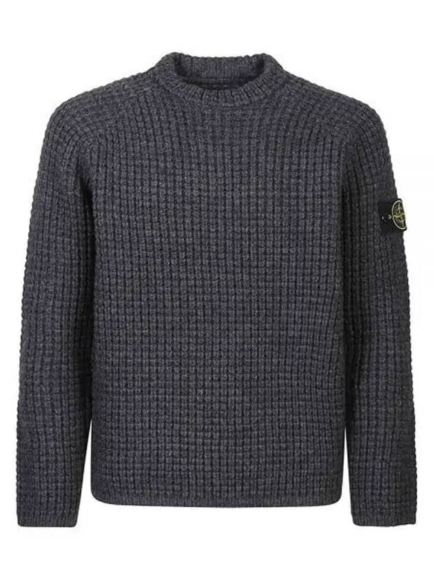 Knotted Ribbed Stitch Pure Wool Crewneck Knit Top Steel Grey Melange - STONE ISLAND - BALAAN 2