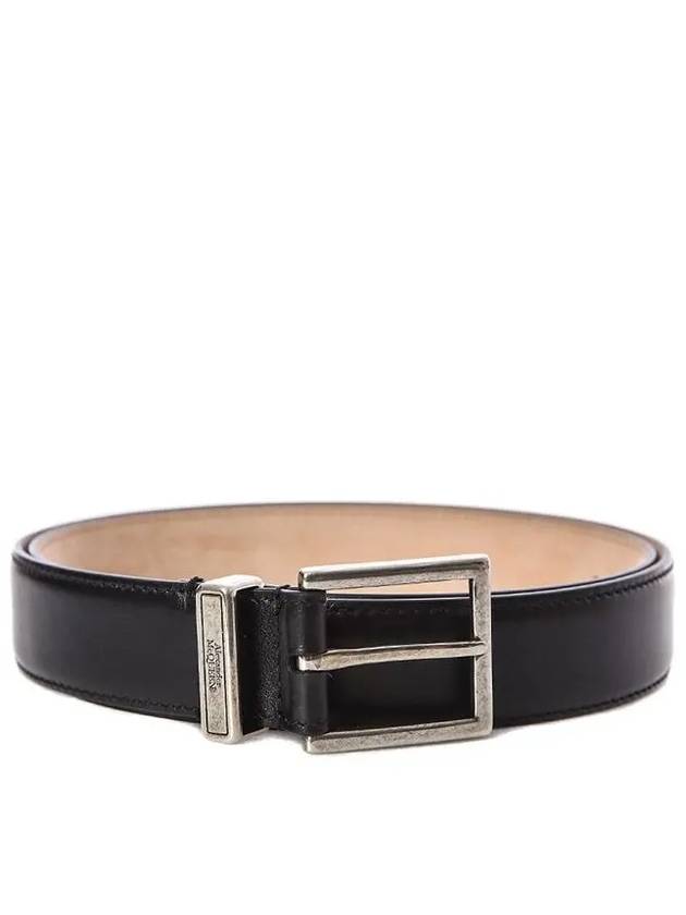 logo silver buckle leather belt black - ALEXANDER MCQUEEN - BALAAN.