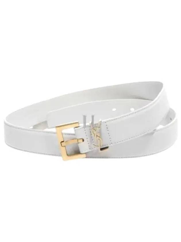 Monogram Buckle Leather Belt White - SAINT LAURENT - BALAAN 2