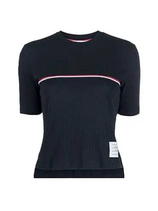 Women's High Twist Rip Stripe Short Sleeve T-Shirt Navy - THOM BROWNE - BALAAN 2