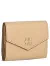 Logo Leather Tri-fold Half Wallet Sand Beige - MIU MIU - BALAAN 2