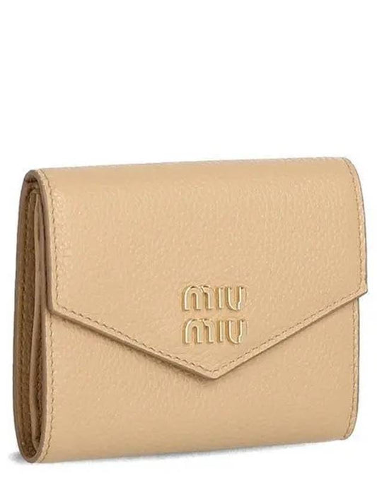 Logo Leather Tri-fold Half Wallet Sand Beige - MIU MIU - BALAAN 2