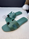 Oran Leather Sandals Green - HERMES - BALAAN 3