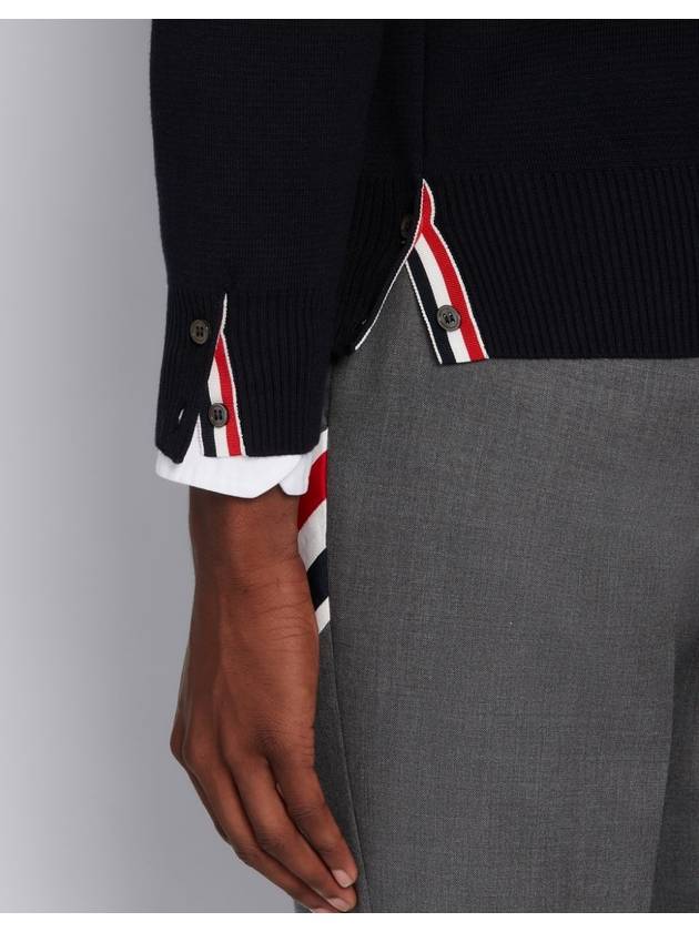 diagonal silk stripe crew neck knit top navy - THOM BROWNE - BALAAN.