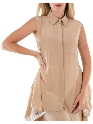 Burberry Billie Silk Crepe Draped Panel Sleevless Shirt In Soft Fawn, Brand Size 4 (US Size 2) - BURBERRY - BALAAN 1