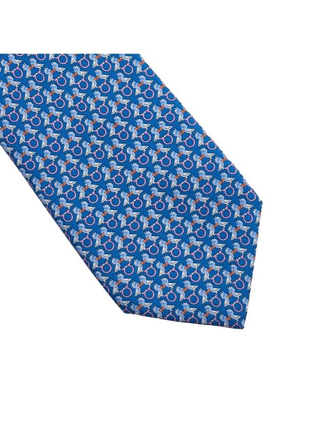 Ferragamo Men's Hoopoe Print Silk Tie 35 0813 BLUE LOGHI ARANCIO 0757904 - SALVATORE FERRAGAMO - BALAAN 5